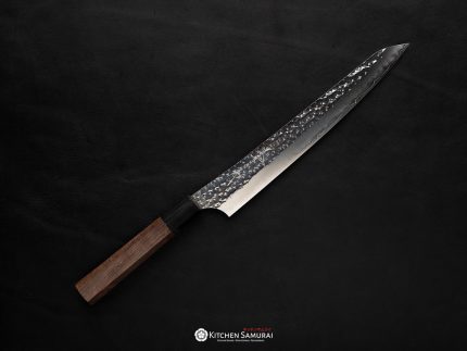 Yu Kurosaki Senko Sujihiki 240mm Japanese slicing knife with hammered blade and octagonal walnut handle