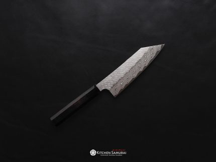 Nigara STRIX Tsuchime Damascus Bunka 180mm Japanese chef’s knife with hammered Damascus blade and ebony handle