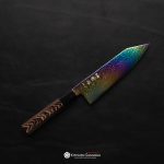 Hatsukokoro Ryuhyo Rainbow Damascus Bunka 170mm chef’s knife with Wenge handle and buffalo horn collar