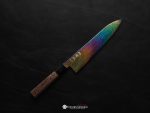 Hatsukokoro Ryuhyo Rainbow Damascus Gyuto 210mm chef’s knife with Wenge handle and buffalo horn collar