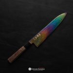 Hatsukokoro Ryuhyo Rainbow Damascus Gyuto 210mm chef’s knife with Wenge handle and buffalo horn collar