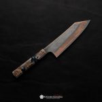 Hatsukokoro Yorokobi SLD Rainbow Damascus Bunka 180mm made by Nigara Hamono with copper Damascus blade and grey stabilised burl handle